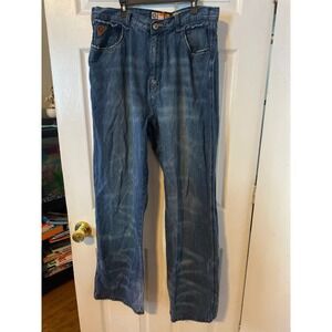 Akademiks Mens Size 36 Blue Denim Jeans Relaxed Straight Leg Embroidered